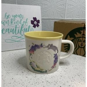 Starbucks Botanical Fairies Chased by Bunny & Raccoon on White Ceramic Mug-Taiw